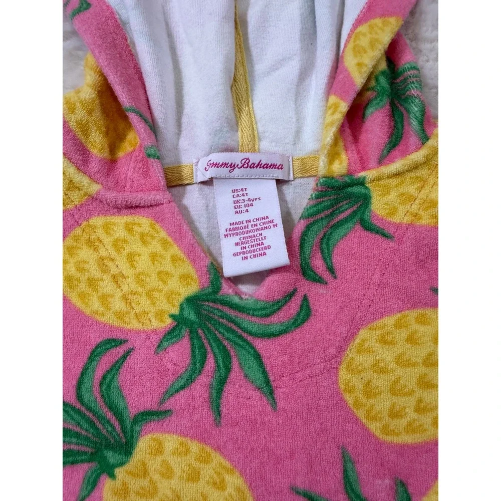 Tommy Bahama Pineapple Hooded Cover Up Dress 4T Pink Terry Cloth Swim Beach
